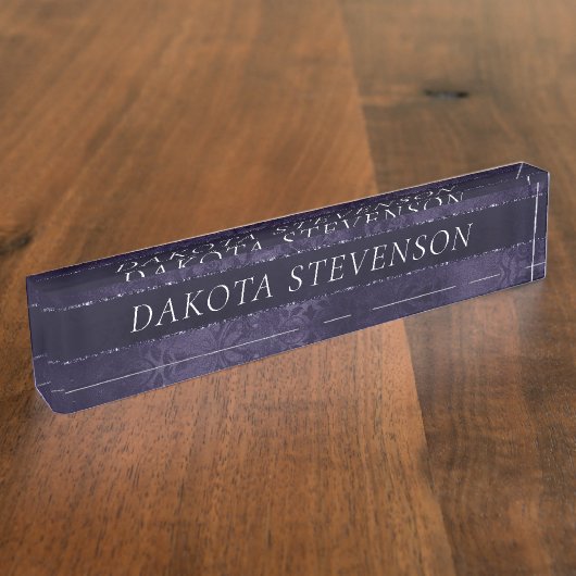 Midnight Indigo Romance | Satijn Grunge Branding Naambordje (Zijkant)