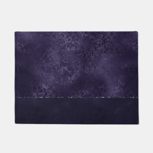 Midnight Indigo Romance   Satiny Grunge Damask Deurmat