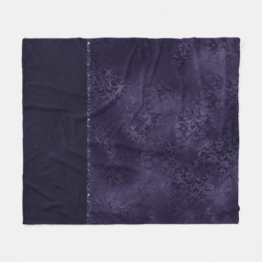 Midnight Indigo Romance | Satiny Grunge Damask Fleece Deken (Voorkant (Horizontaal))