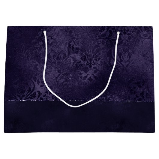 Midnight Indigo Romance | Satiny Grunge Damask Groot Cadeauzakje (Voorkant)