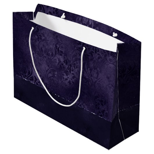 Midnight Indigo Romance | Satiny Grunge Damask Groot Cadeauzakje (Achterkant Gekanteld)
