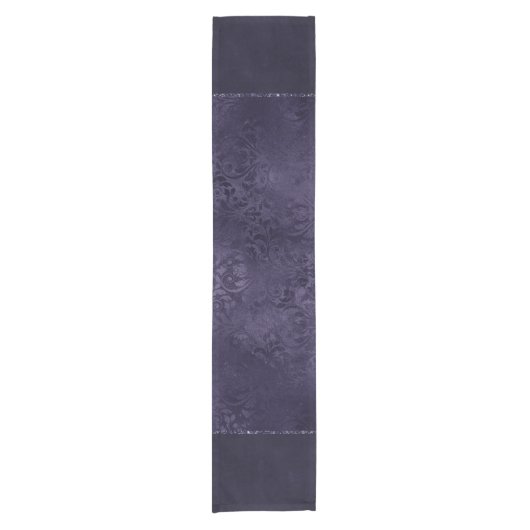 Midnight Indigo Romance | Satiny Grunge Damask Korte Tafelloper (Voorkant)
