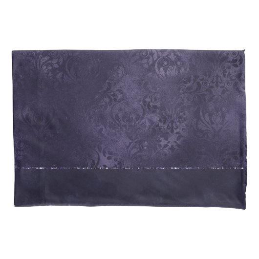 Midnight Indigo Romance | Satiny Grunge Damask Kussensloop (Voorkant)