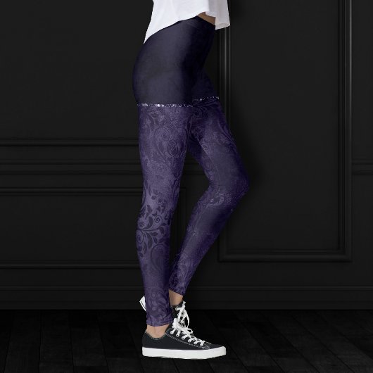 Midnight Indigo Romance | Satiny Grunge Damask Leggings