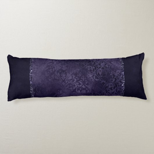 Midnight Indigo Romance | Satiny Grunge Damask Lichaamskussen (Achterkant)