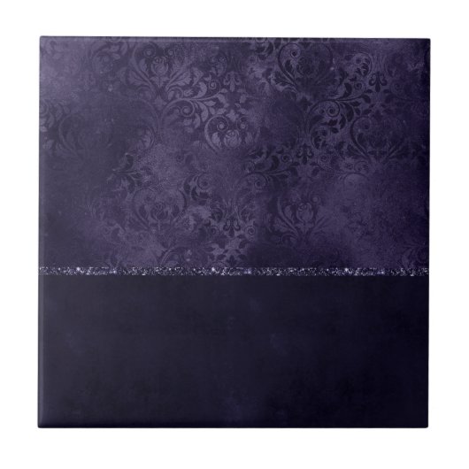 Midnight Indigo Romance | Satiny Grunge Damask Tegeltje (Voorkant)