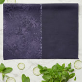 Midnight Indigo Romance | Satiny Grunge Damask Theedoek (Gevouwen)
