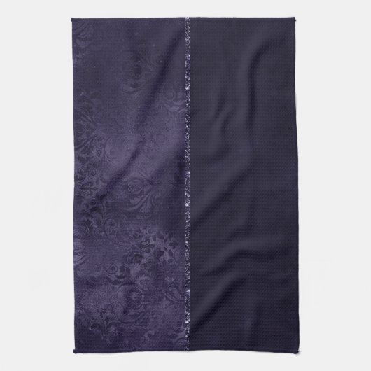 Midnight Indigo Romance | Satiny Grunge Damask Theedoek (Verticaal)