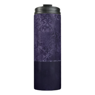 Midnight Indigo Romance   Satiny Grunge Damask Thermosbeker