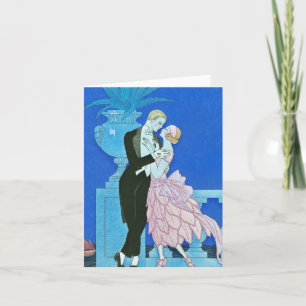 Midnight Kiss Art Deco Note Card Kaart