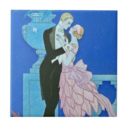 Midnight Kiss Art Deco Tile Tegeltje (Voorkant)