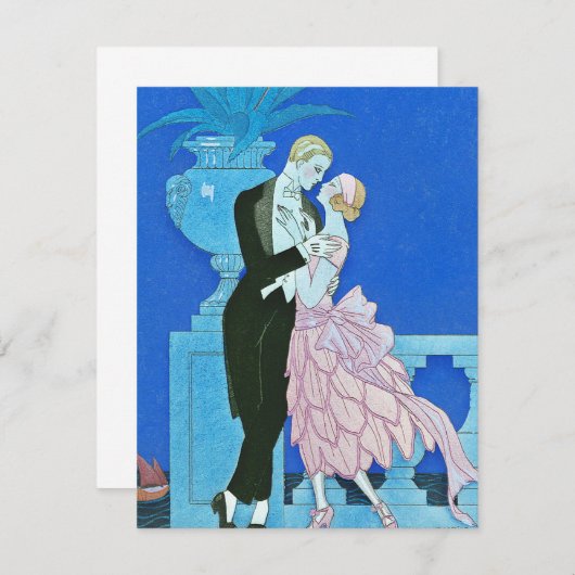 Midnight Kiss Art Deco Uitnodigingen (Voorkant / Achterkant)