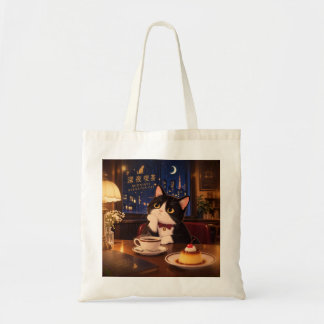 Midnight Kissaten Cat Tote Bag | Japanse Retro Ca