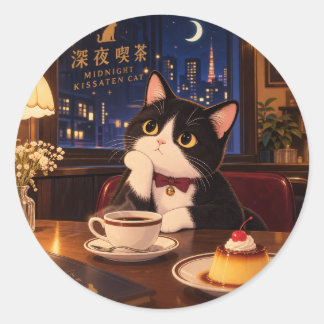 Midnight Kissaten Kat Sticker | Japanse Retro Café