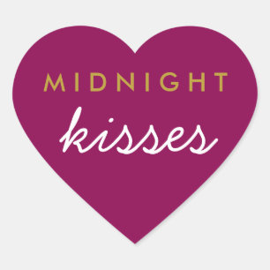 Midnight Kisses Wedding Party Magenta Gold Hart Sticker