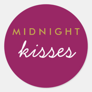 Midnight Kisses Wedding Party Magenta Gold Ronde Sticker