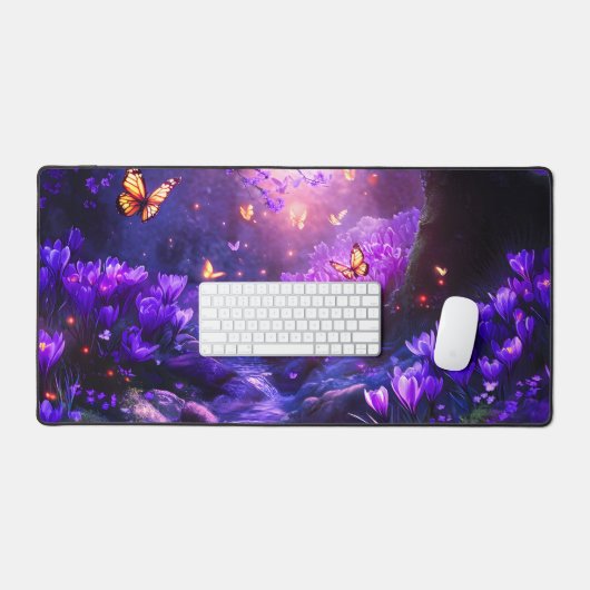 Midnight Lavender Cascade Bloesems Bureaumat (Keyboard & Muis)