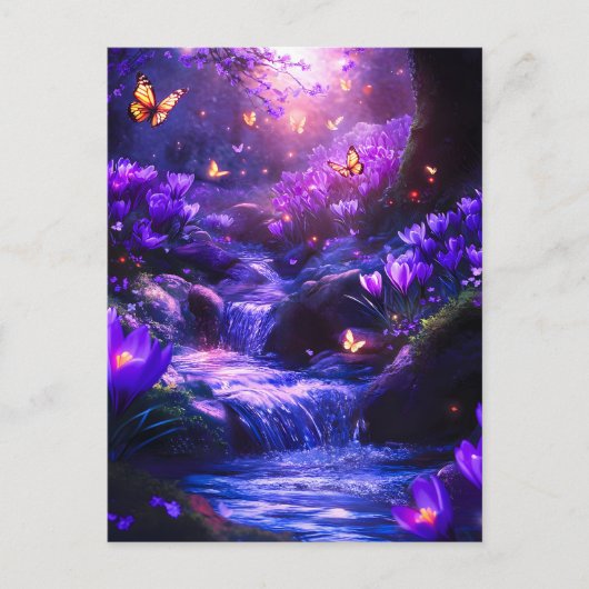 Midnight Lavender Cascade Bloesems Feestdagenkaart (Voorkant)