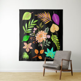 Midnight Leaves met Roos - Floral en Botanical Wandkleed