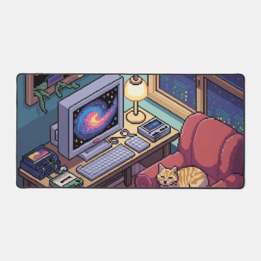 Midnight Lofi Pixel Art Retro Room Desk Mat (Voorkant)