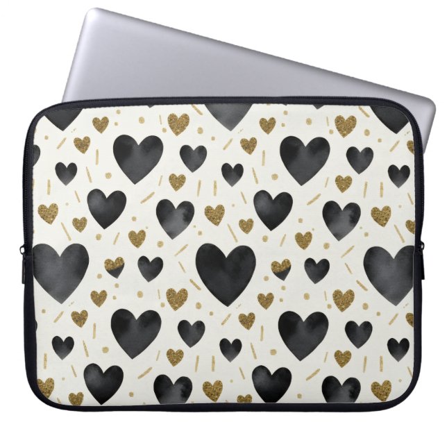 Midnight Luxe Watercolor Hearts Laptop Sleeve (Voorkant)