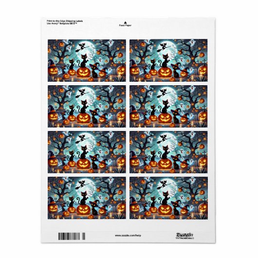 Midnight Magic: Black Cats & Pumpkins Halloween Etiket (Full Sheet)