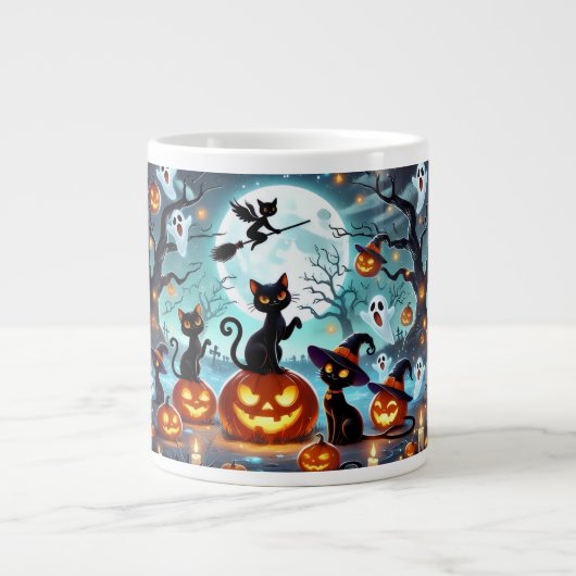 Midnight Magic: Black Cats & Pumpkins Halloween  Grote Koffiekop (Voorkant)