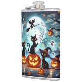 Midnight Magic: Black Cats & Pumpkins Halloween Heupfles (Links)