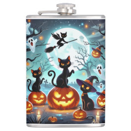 Midnight Magic: Black Cats & Pumpkins Halloween  Heupfles