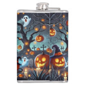 Midnight Magic: Black Cats & Pumpkins Halloween Heupfles (Achterkant)