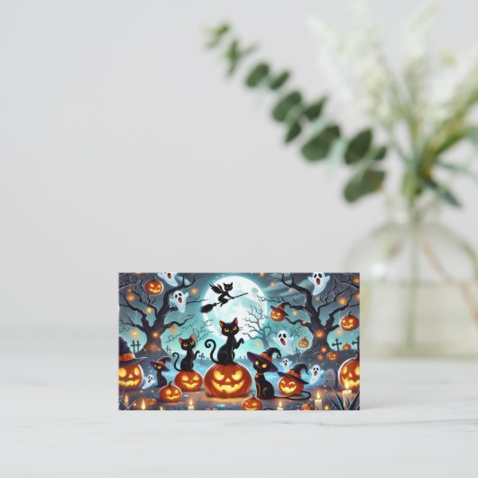 Midnight Magic: Black Cats & Pumpkins Halloween  Informatiekaartje (Staand voorkant)