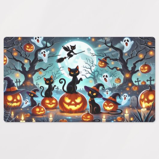Midnight Magic: Black Cats & Pumpkins Halloween  Labels (Design 1)