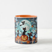 Midnight Magic: Black Cats & Pumpkins Halloween  Mok (Midden)