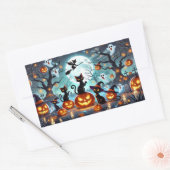 Midnight Magic: Black Cats & Pumpkins Halloween Rechthoekige Sticker (Envelop)