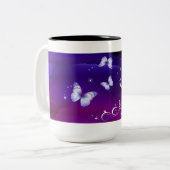 Midnight Magic Butterflies Tweekleurige Koffiemok (Voorkant links)