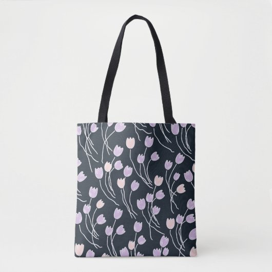 Midnight Magic Donkere Bloemrijke Schets Tulpen Tote Bag (Voorkant)