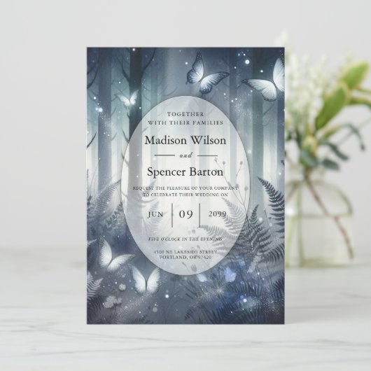 Midnight Magic en maanverlichte vleugels bruiloft Kaart (Staand voorkant)