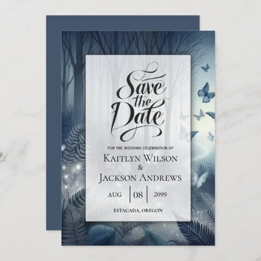 Midnight Magic en maanverlichte vleugels bruiloft Save The Date (Voorkant / Achterkant)