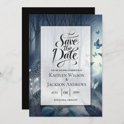 Midnight Magic en maanverlichte vleugels bruiloft Save The Date (Voorkant / Achterkant)