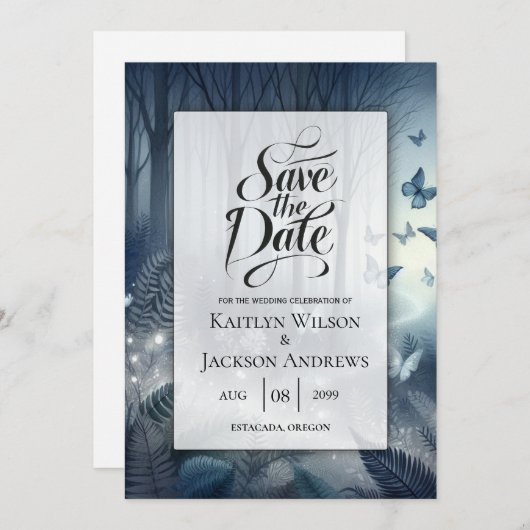 Midnight Magic en maanverlichte vleugels bruiloft Save The Date (Voorkant / Achterkant)