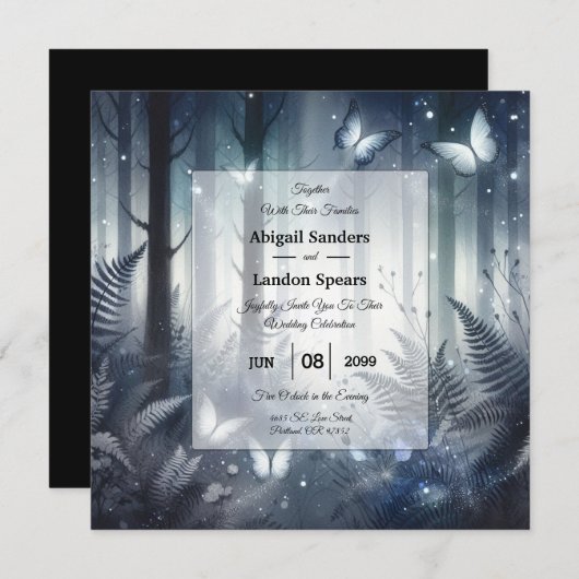Midnight Magic en Moonlit Wings Wedding Invitation Kaart (Voorkant / Achterkant)