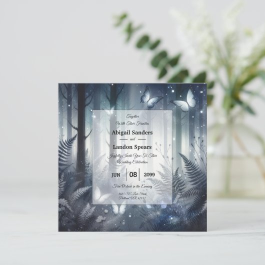 Midnight Magic en Moonlit Wings Wedding Invitation Kaart (Staand voorkant)