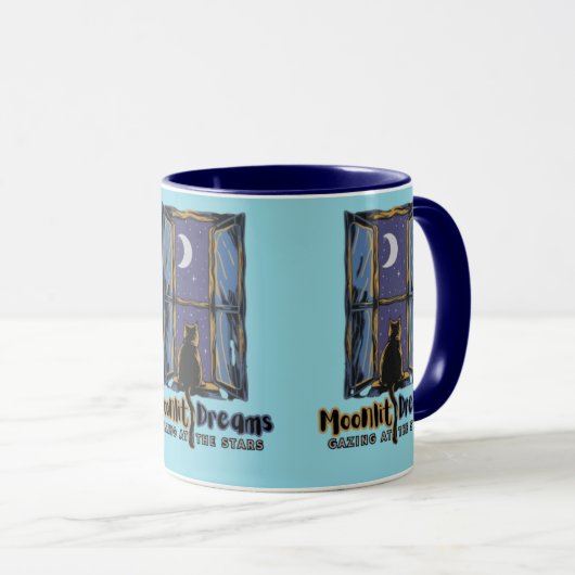 Midnight Magic: Kat in de maanverlichte lucht Mok (Voorkant rechts)