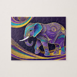 Midnight Magic: Paarse & gouden olifant Legpuzzel