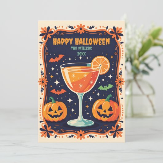 Midnight Magic Retro Cocktail Halloween Griezelig Feestdagenkaart (Staand voorkant)