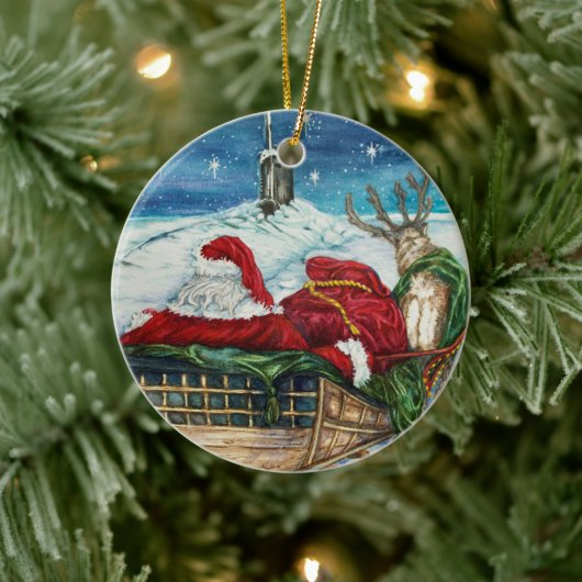 Midnight Magic Submarine Santa Ceramic Ornament (Boom)