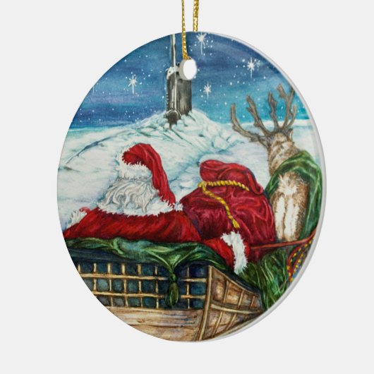 Midnight Magic Submarine Santa Ceramic Ornament (Links)