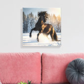 Midnight Majesty – Black Stallion in Winter Snow Canvas Afdruk (Insitu (Woonkamer))