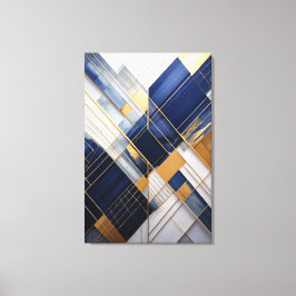 Midnight&Marble : Art Deco Marine en Gouden Geomet Canvas Afdruk