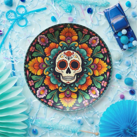 💀🎉Midnight Marigoldware Día de los Muertos Papieren Bordje (Feest)